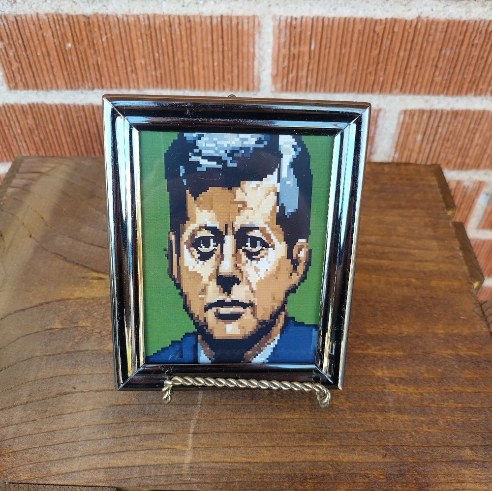 8 Bit JFK Framed Mini Art Print lo-fi Pixel Art By Neon Nicho